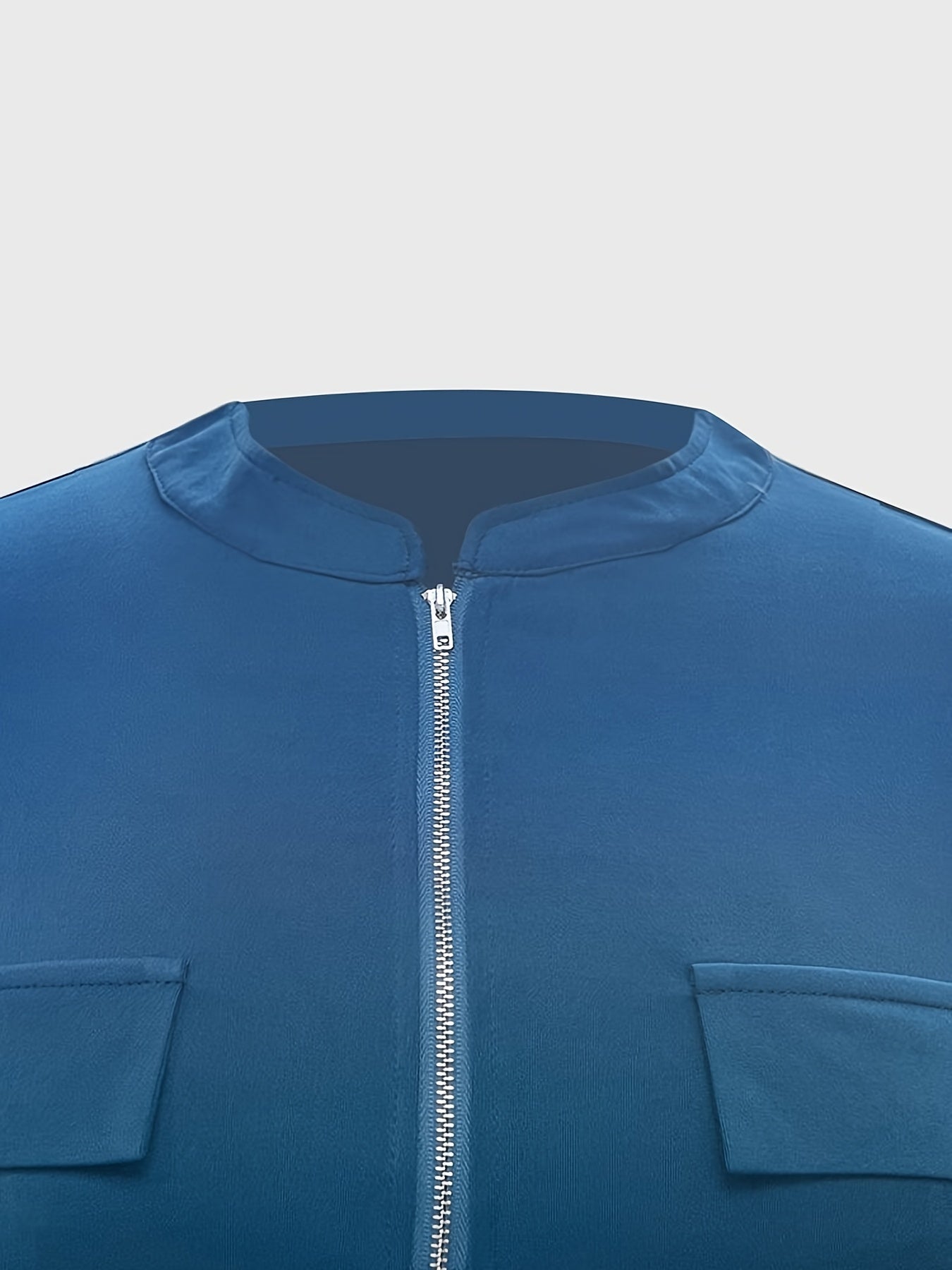 Plus Size Half Zipper Fake Pockets Solid Blouse