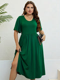 Plus Size Solid Flutter Sleeve Round Neck Maxi Dress