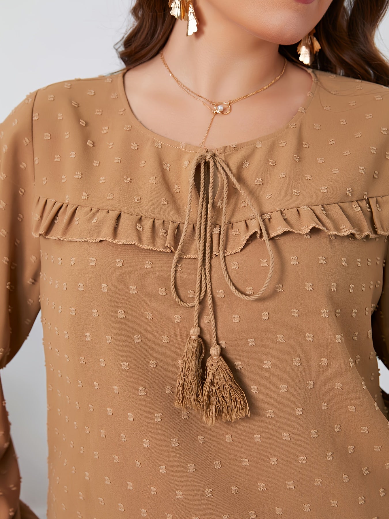 Plus Size Lantern Sleeve Round Neck Blouse