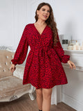 Leopard Print Long Sleeve V Neck Midi Dress