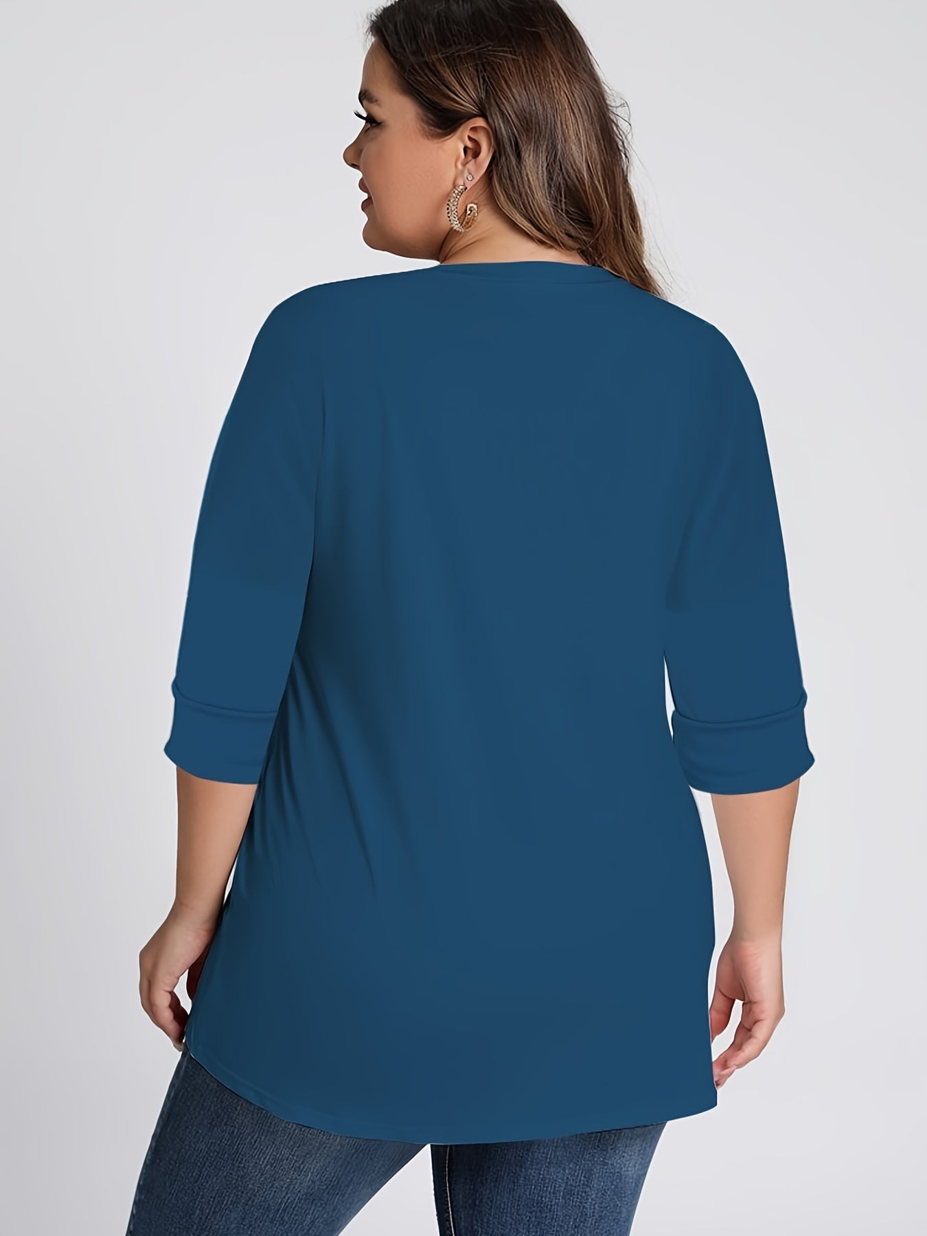 Plus Size Half Zipper Fake Pockets Solid Blouse