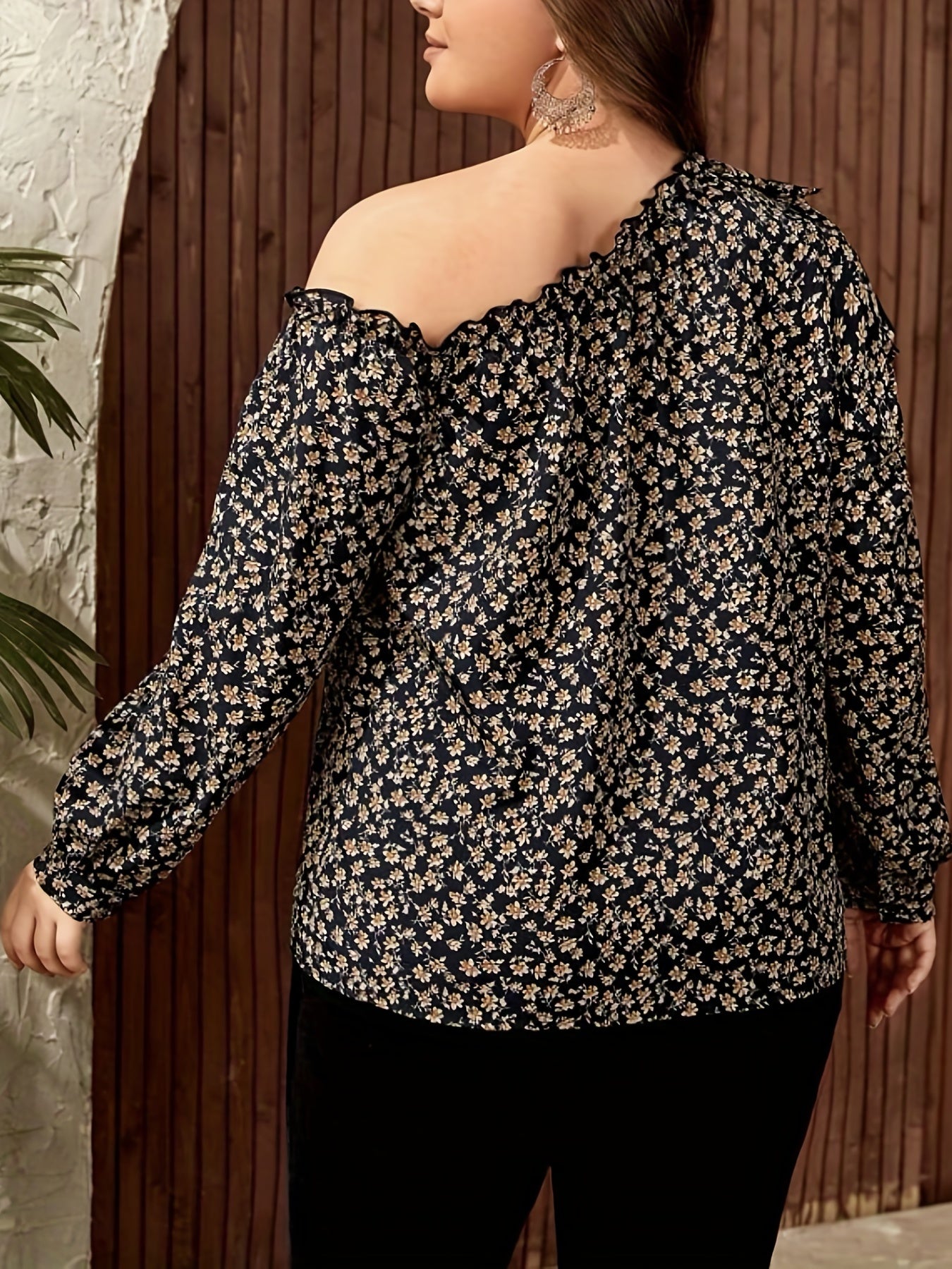 Plus Size Print Bow Knot One Shoulder Blouse