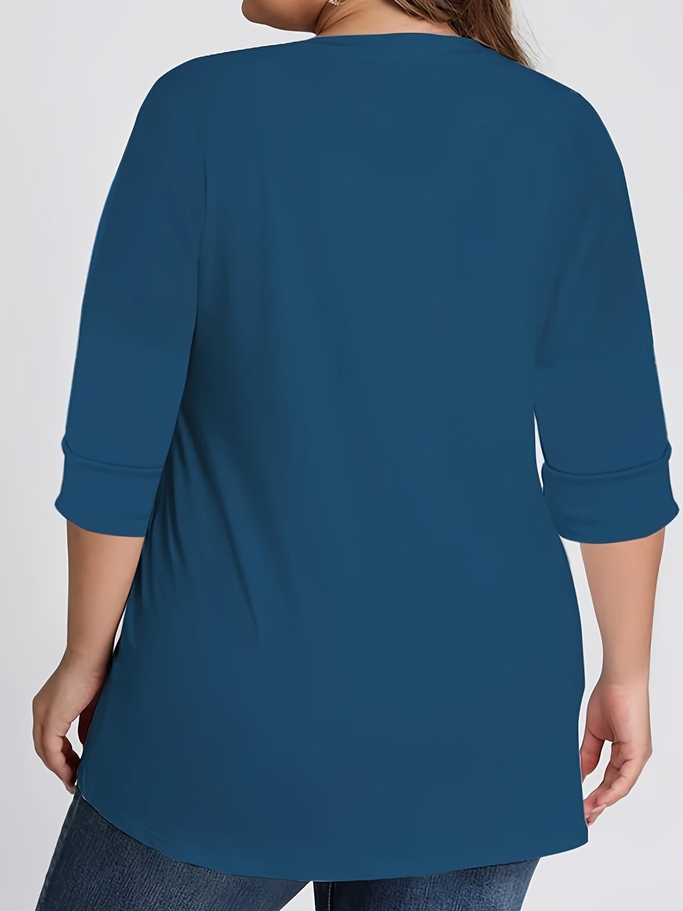 Plus Size Half Zipper Fake Pockets Solid Blouse